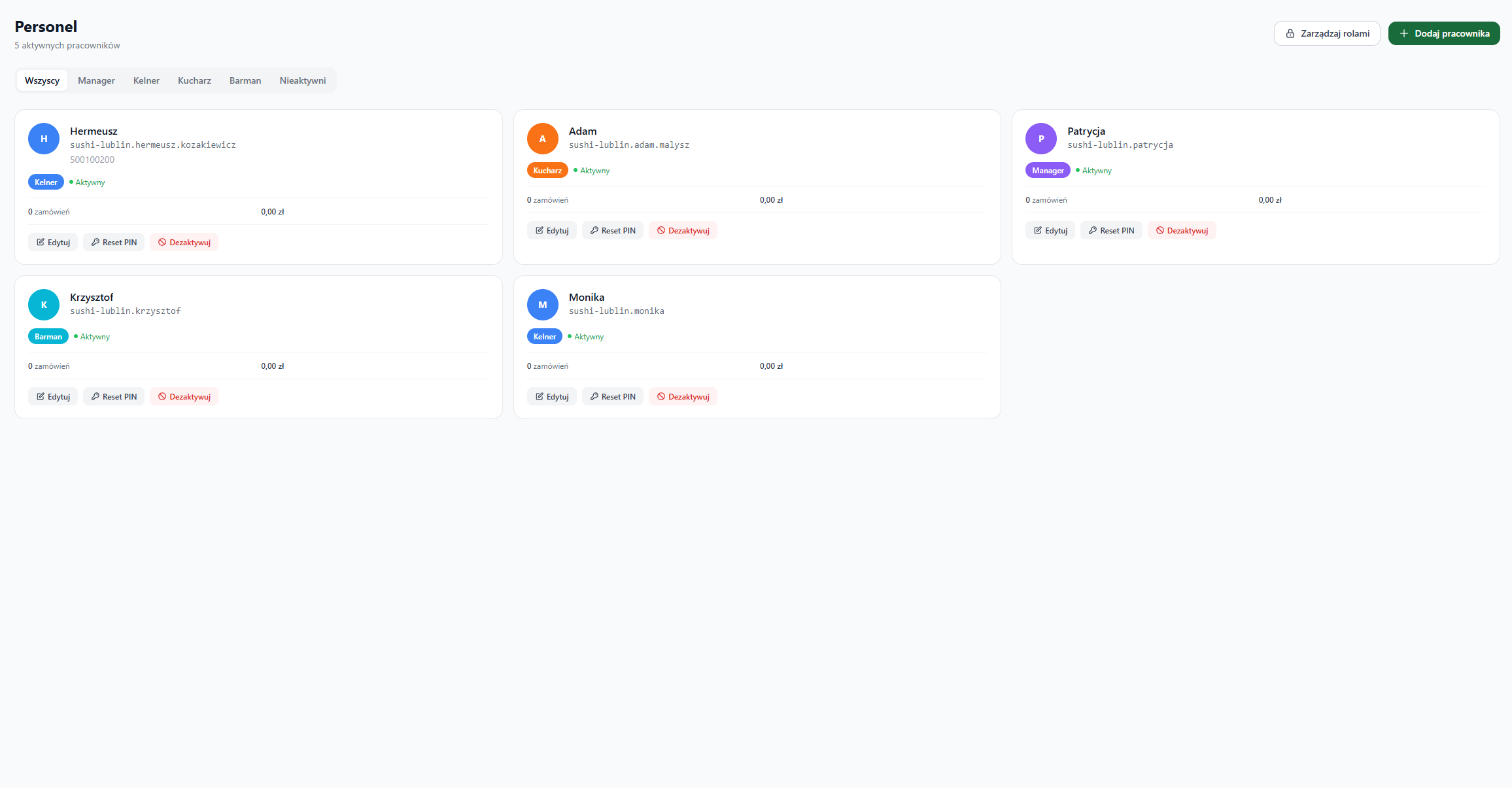 Screenshot modułu Personel w Queik