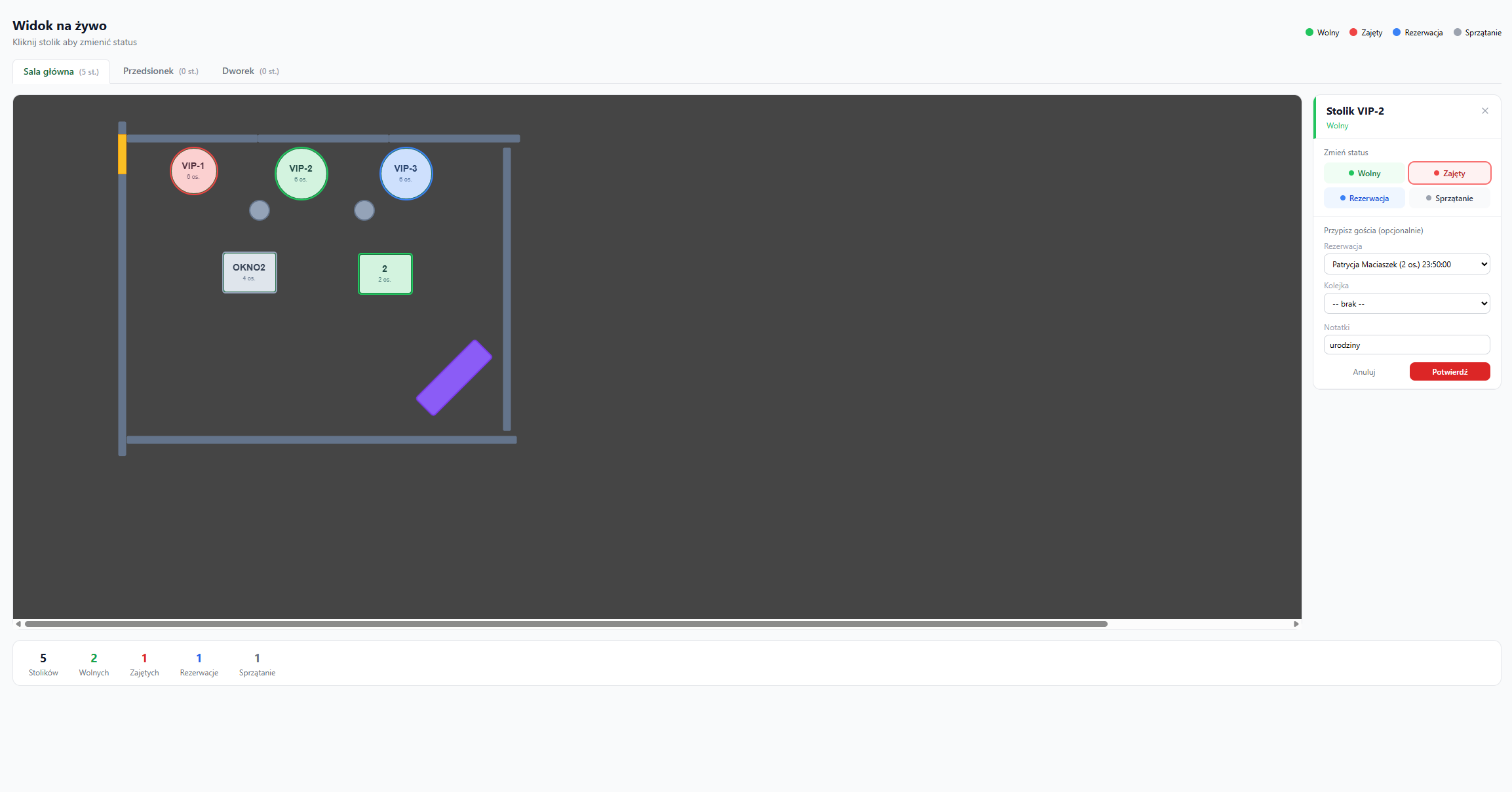 Screenshot modułu Plan sali w Queik